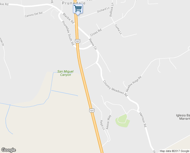 map of restaurants, bars, coffee shops, grocery stores, and more near 10706 Country Meadows Road in Salinas