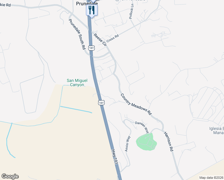 map of restaurants, bars, coffee shops, grocery stores, and more near 10385 Reese Circle in Salinas