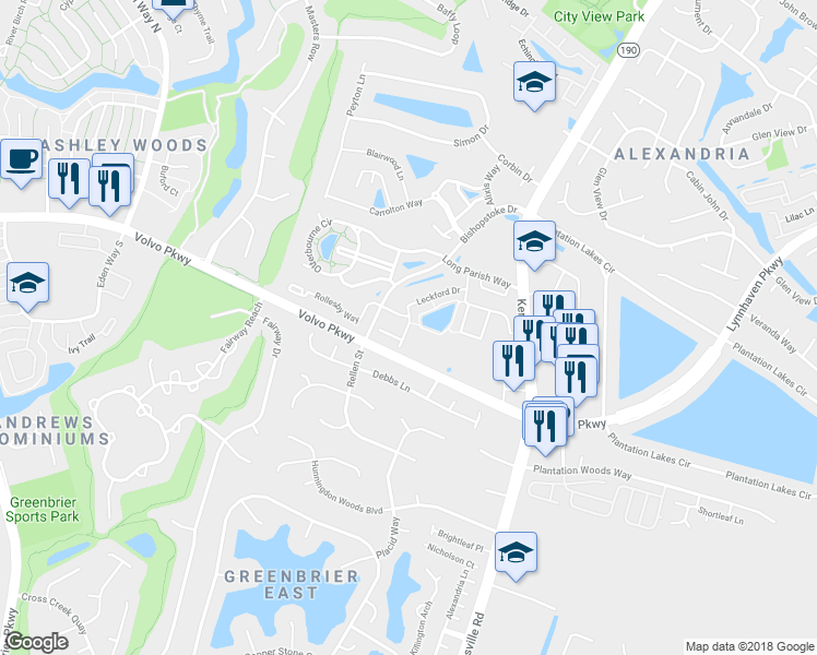 map of restaurants, bars, coffee shops, grocery stores, and more near 1300 Emsworth Drive in Chesapeake