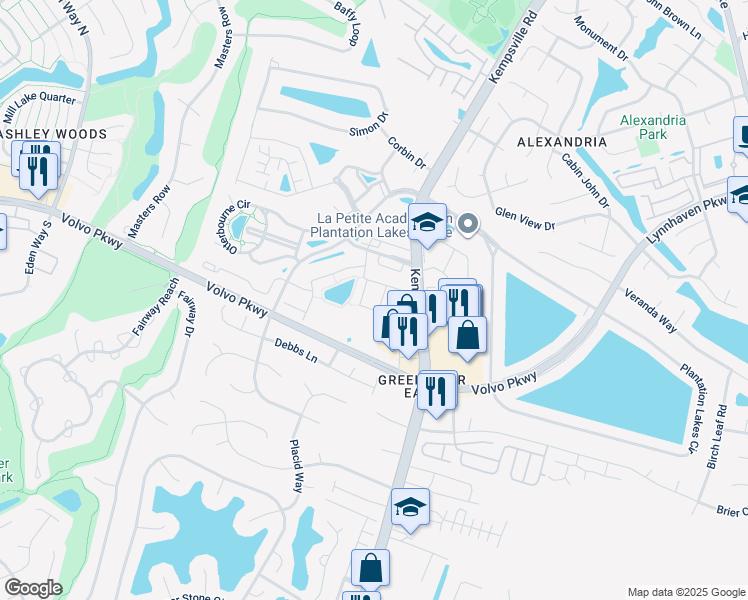 map of restaurants, bars, coffee shops, grocery stores, and more near 1420 Hambledon Loop in Chesapeake