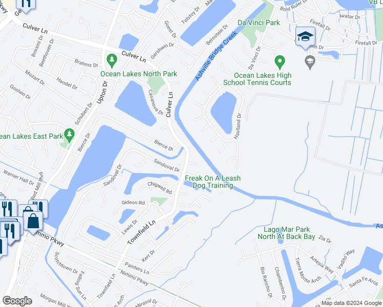 map of restaurants, bars, coffee shops, grocery stores, and more near 924 Culver Lane in Virginia Beach