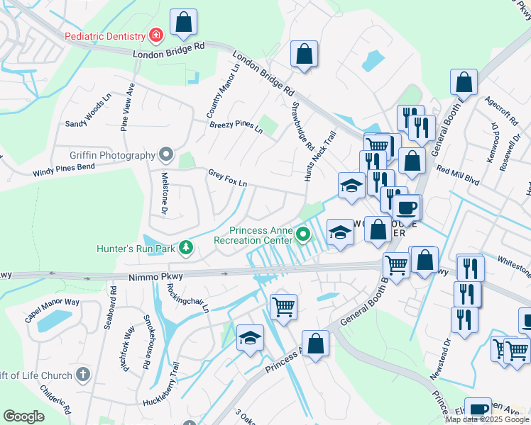 map of restaurants, bars, coffee shops, grocery stores, and more near 2001 Hillsboro Court in Virginia Beach