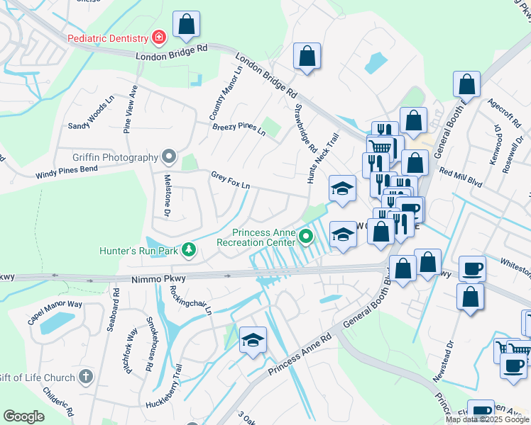 map of restaurants, bars, coffee shops, grocery stores, and more near 2005 Hillsboro Court in Virginia Beach