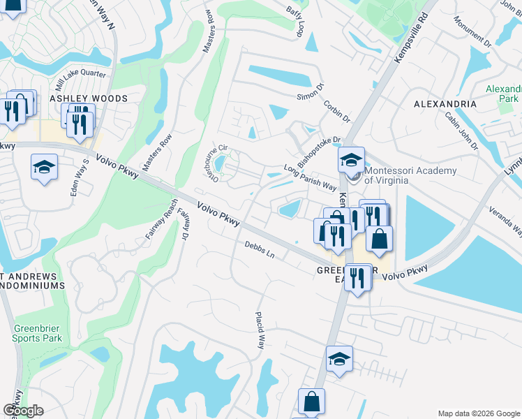 map of restaurants, bars, coffee shops, grocery stores, and more near 1400 Leckford Drive in Chesapeake