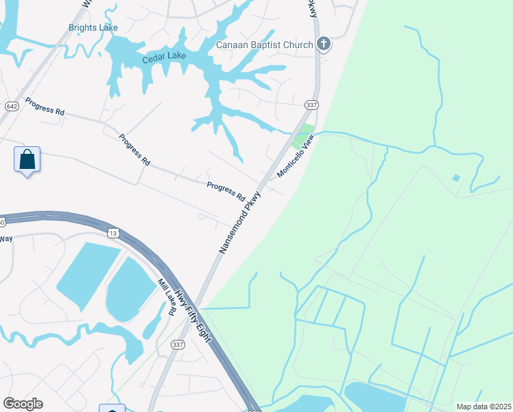 map of restaurants, bars, coffee shops, grocery stores, and more near 1748 Nansemond Parkway in Suffolk