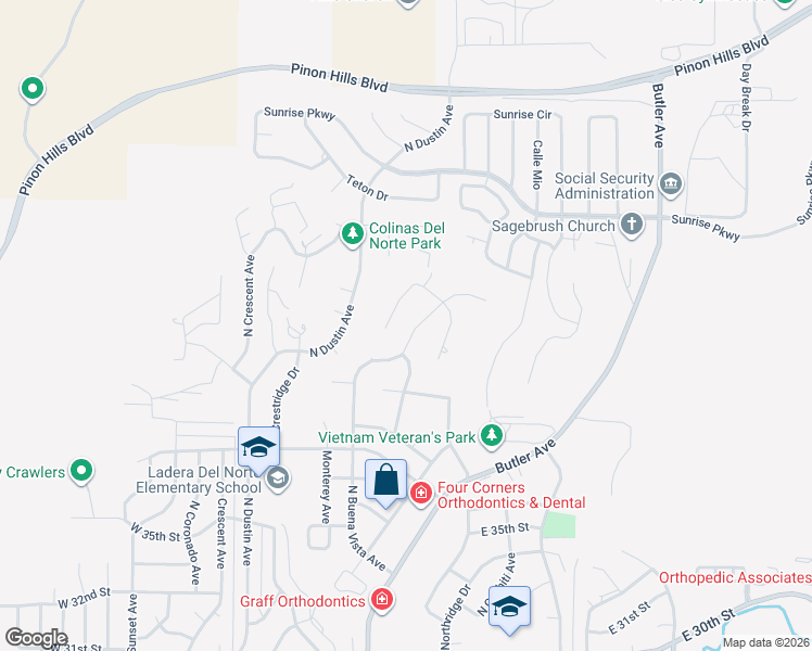 map of restaurants, bars, coffee shops, grocery stores, and more near 4107 North Buena Vista Avenue in Farmington