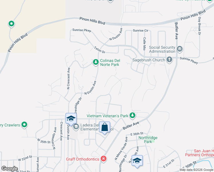 map of restaurants, bars, coffee shops, grocery stores, and more near 4107 North Buena Vista Avenue in Farmington