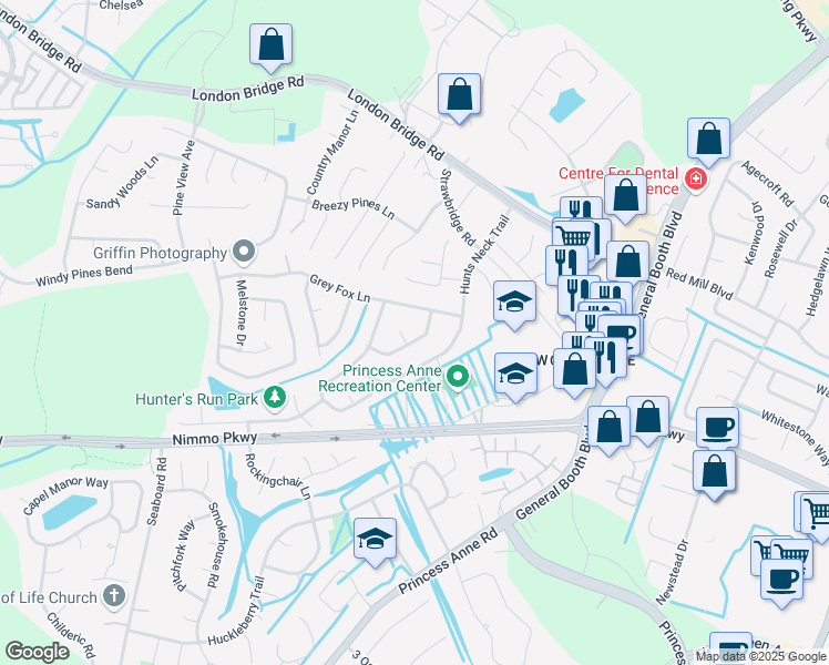 map of restaurants, bars, coffee shops, grocery stores, and more near 2421 Hillsboro Quay in Virginia Beach