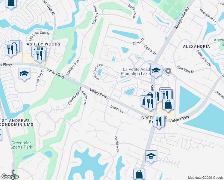 map of restaurants, bars, coffee shops, grocery stores, and more near 1508 Rollesby Way in Chesapeake