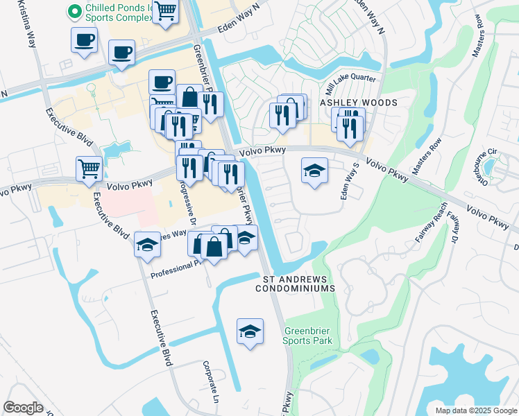 map of restaurants, bars, coffee shops, grocery stores, and more near 2010 Old Greenbrier Road in Chesapeake