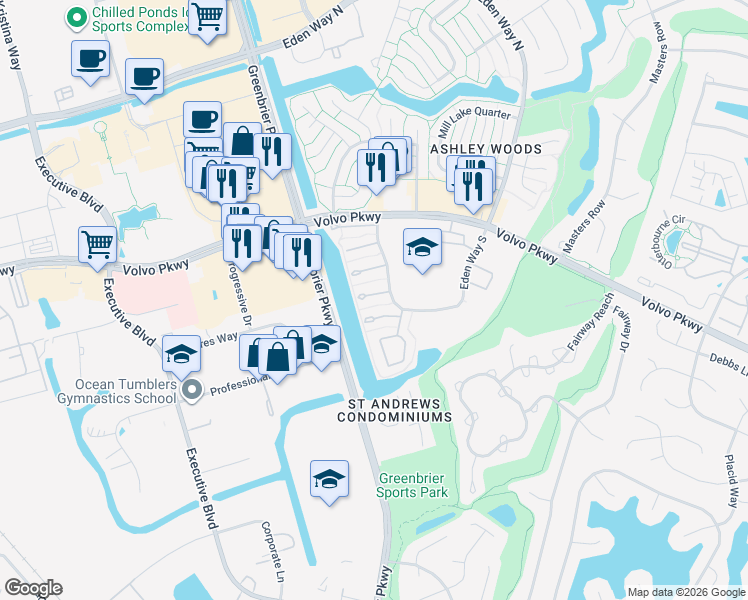 map of restaurants, bars, coffee shops, grocery stores, and more near 917 Ketch Court in Chesapeake