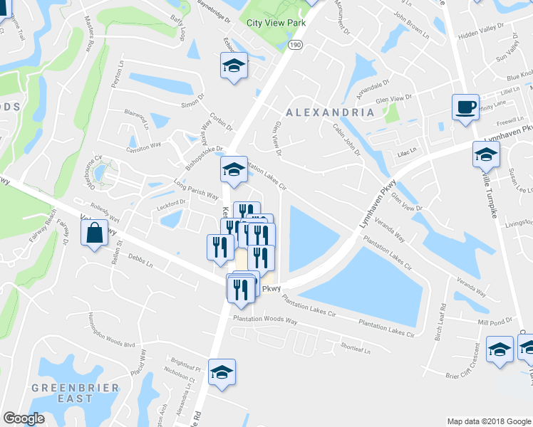 map of restaurants, bars, coffee shops, grocery stores, and more near 1521 Orchard Grove Drive in Chesapeake