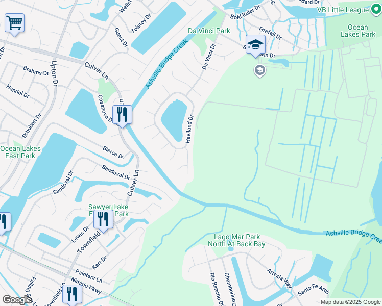 map of restaurants, bars, coffee shops, grocery stores, and more near 1908 Tibbetstown Drive in Virginia Beach