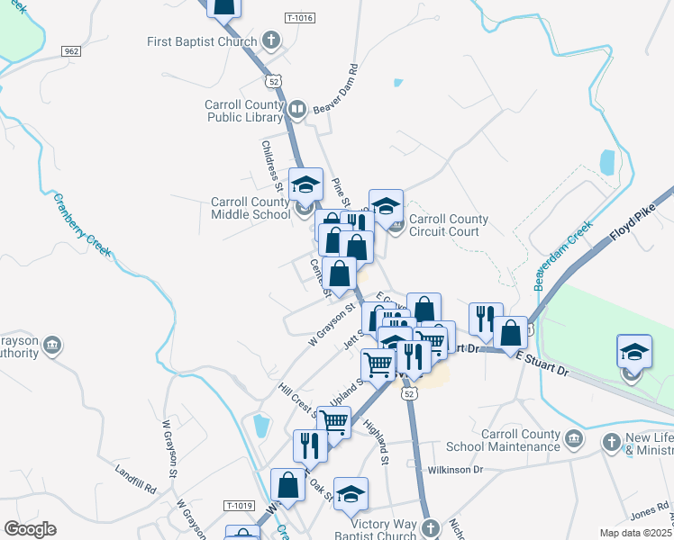 map of restaurants, bars, coffee shops, grocery stores, and more near 610 North Main Street in Hillsville