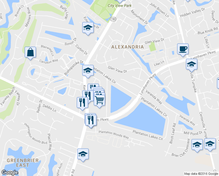 map of restaurants, bars, coffee shops, grocery stores, and more near 1529 Plantation Lakes Circle in Chesapeake