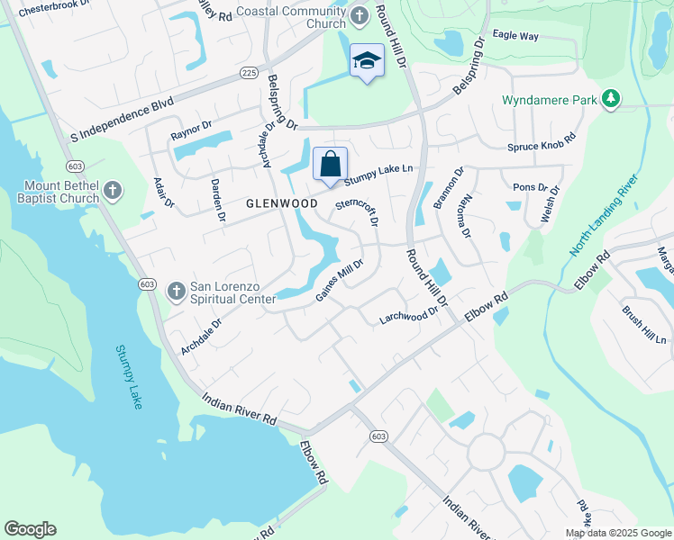 map of restaurants, bars, coffee shops, grocery stores, and more near 2593 Gaines Mill Dr in Virginia Beach