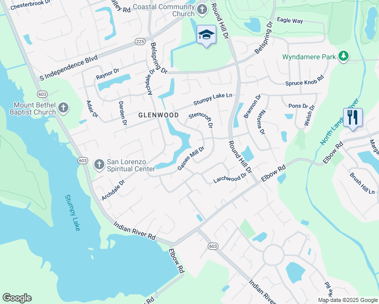 map of restaurants, bars, coffee shops, grocery stores, and more near 2593 Gaines Mill Dr in Virginia Beach