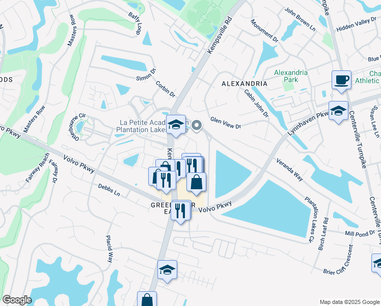 map of restaurants, bars, coffee shops, grocery stores, and more near 1410 Orchard Grove Drive in Chesapeake
