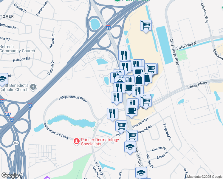 map of restaurants, bars, coffee shops, grocery stores, and more near 205 Red Cedar Court in Chesapeake