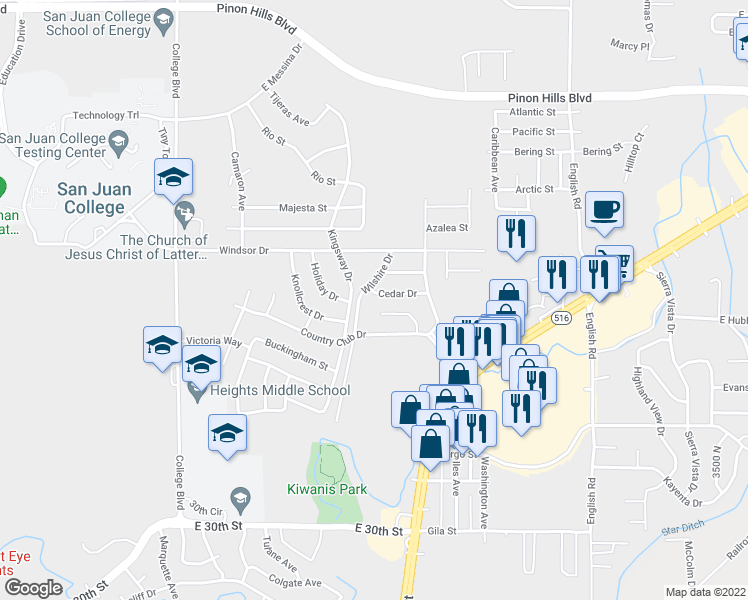 map of restaurants, bars, coffee shops, grocery stores, and more near 4013 Cedar Drive in Farmington