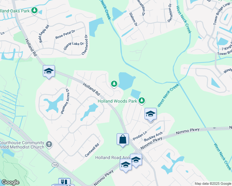 map of restaurants, bars, coffee shops, grocery stores, and more near 1717 Calm Wood Lane in Virginia Beach