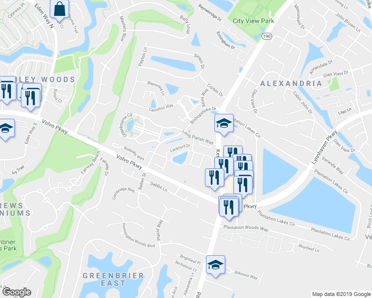map of restaurants, bars, coffee shops, grocery stores, and more near 1447 Leckford Drive in Chesapeake
