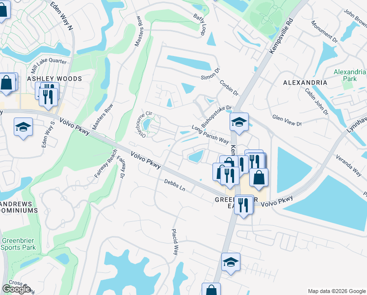 map of restaurants, bars, coffee shops, grocery stores, and more near 1400 Leckford Drive in Chesapeake