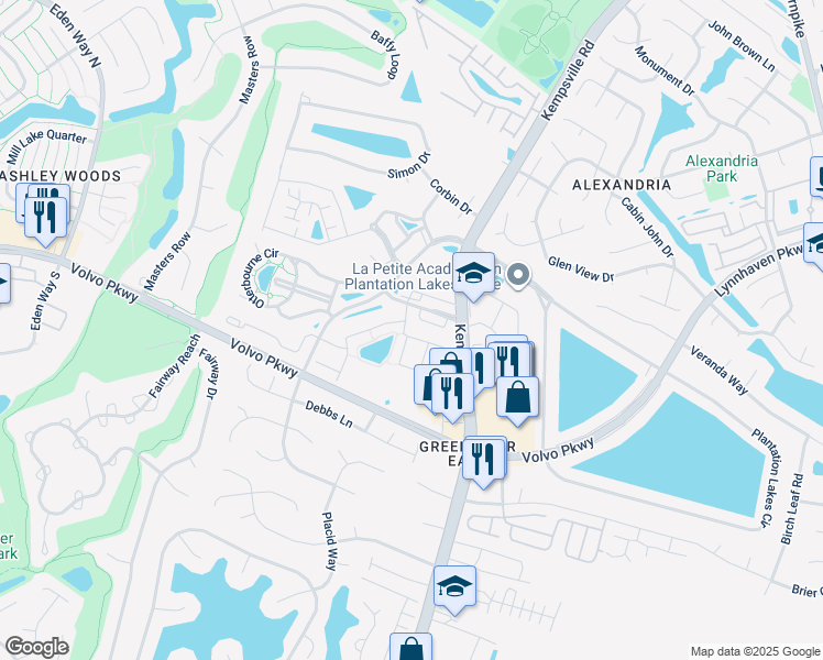 map of restaurants, bars, coffee shops, grocery stores, and more near 1427 Titchfield Drive in Chesapeake