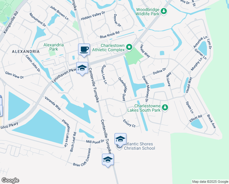 map of restaurants, bars, coffee shops, grocery stores, and more near 5185 Earhart Circle in Virginia Beach