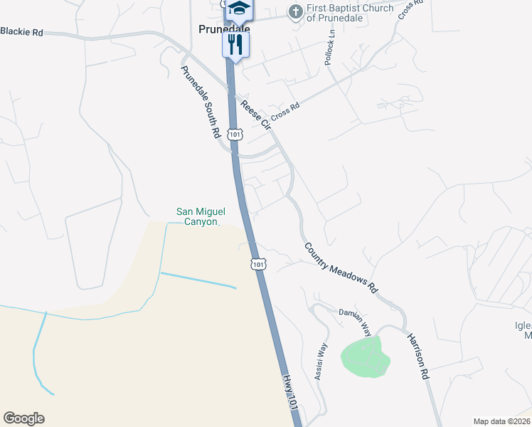 map of restaurants, bars, coffee shops, grocery stores, and more near 10385 Reese Circle in Salinas