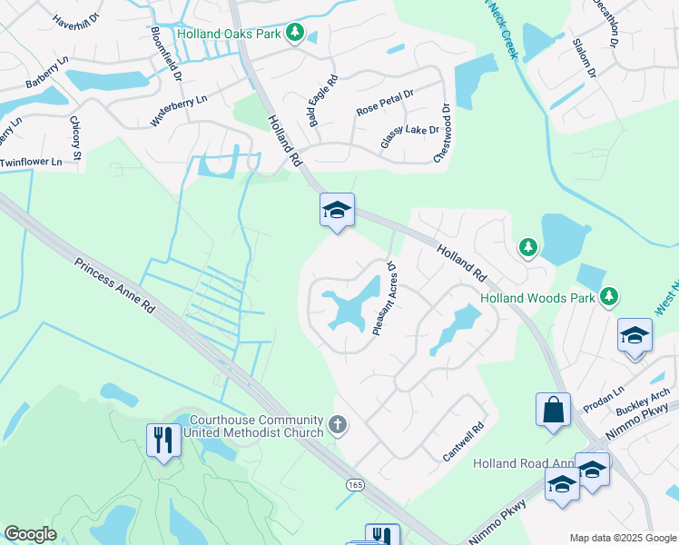 map of restaurants, bars, coffee shops, grocery stores, and more near 2800 Pleasant Acres Drive in Virginia Beach