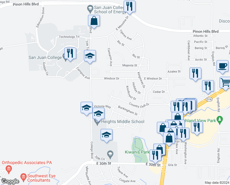 map of restaurants, bars, coffee shops, grocery stores, and more near 4108 Abbey Road in Farmington