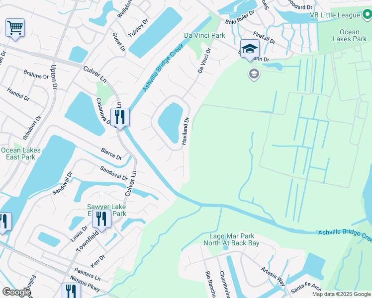 map of restaurants, bars, coffee shops, grocery stores, and more near 1908 Tibbetstown Drive in Virginia Beach