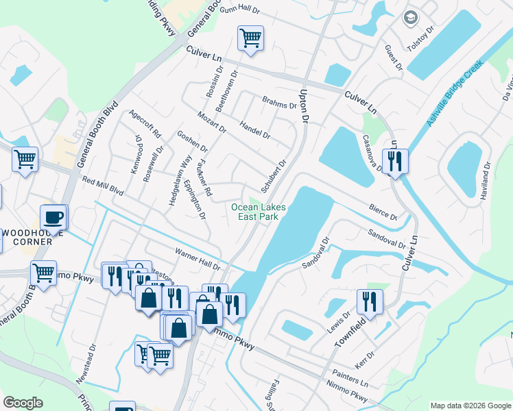 map of restaurants, bars, coffee shops, grocery stores, and more near 1276 Tennyson Road in Virginia Beach