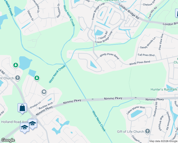 map of restaurants, bars, coffee shops, grocery stores, and more near 2577 Springhaven Drive in Virginia Beach