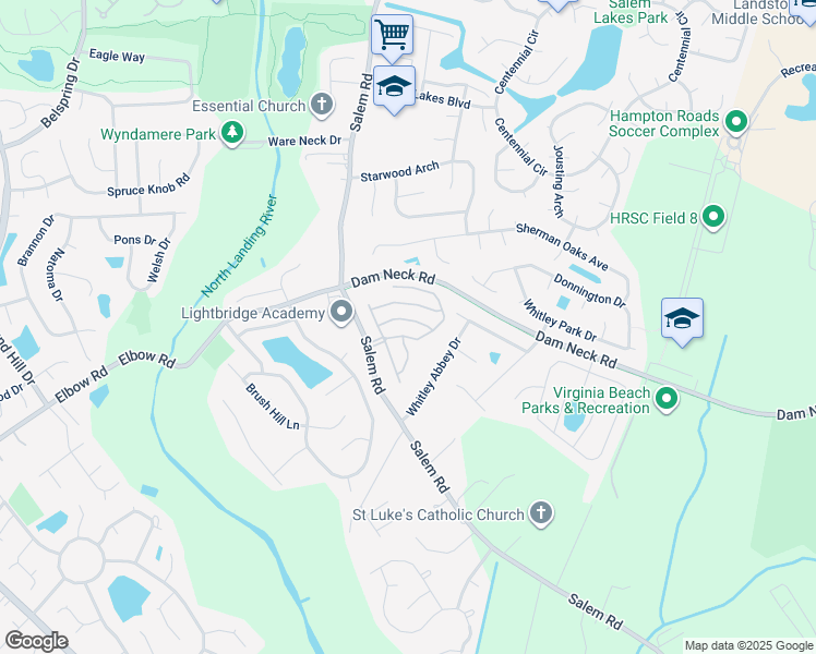 map of restaurants, bars, coffee shops, grocery stores, and more near 2136 Everton Lane in Virginia Beach