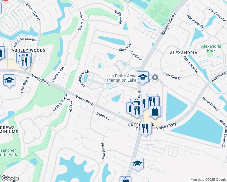 map of restaurants, bars, coffee shops, grocery stores, and more near 1432 Leckford Drive in Chesapeake