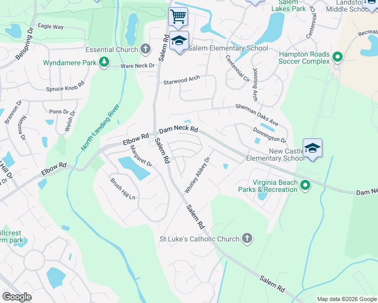 map of restaurants, bars, coffee shops, grocery stores, and more near 2136 Everton Lane in Virginia Beach