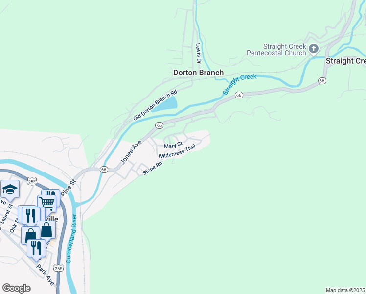 map of restaurants, bars, coffee shops, grocery stores, and more near 300-310 Wilderness Trail in Pineville