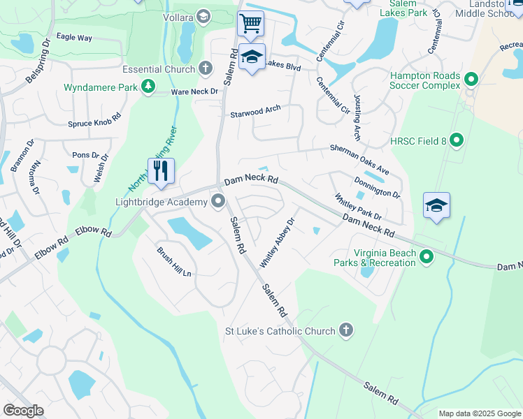 map of restaurants, bars, coffee shops, grocery stores, and more near 2136 Everton Lane in Virginia Beach