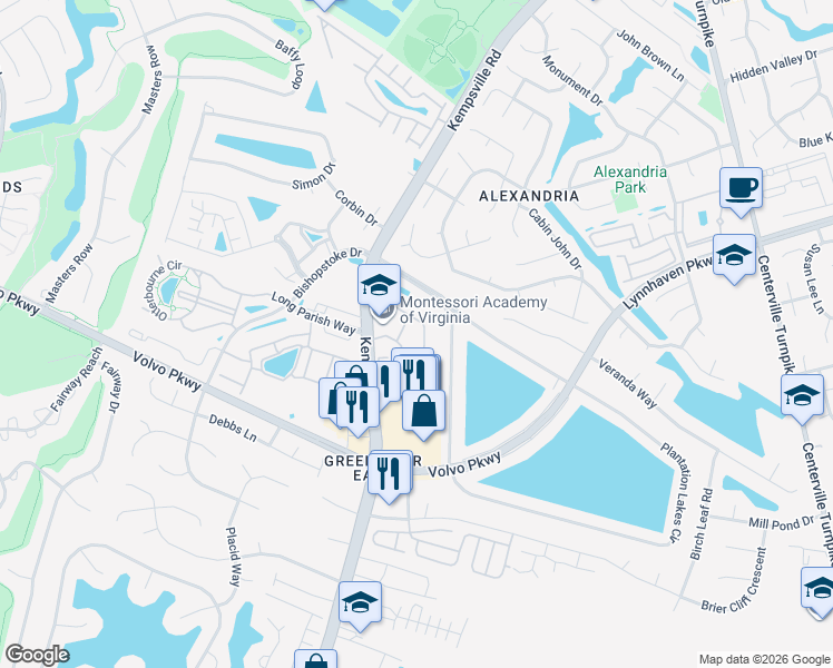 map of restaurants, bars, coffee shops, grocery stores, and more near 1523 Orchard Grove Drive in Chesapeake