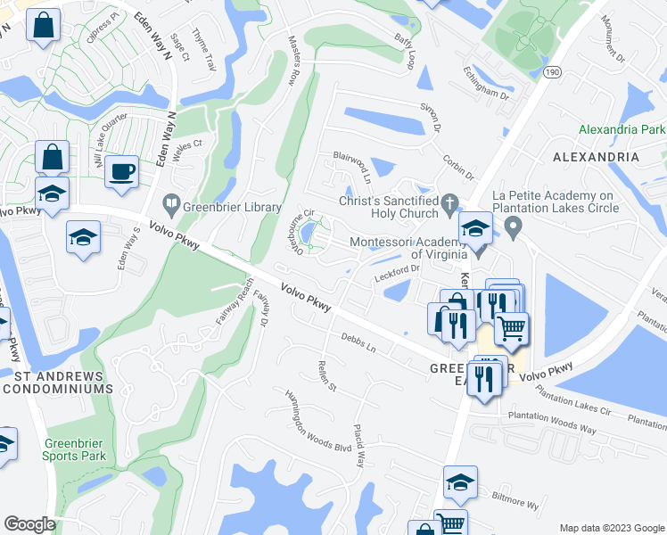 map of restaurants, bars, coffee shops, grocery stores, and more near 1515 Aldershot Lane in Chesapeake