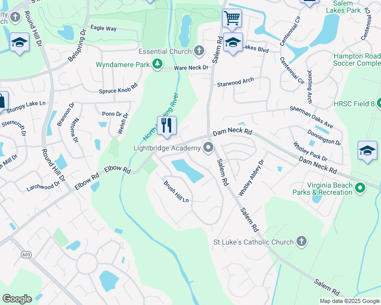 map of restaurants, bars, coffee shops, grocery stores, and more near 4009 Sarsfield Court in Virginia Beach