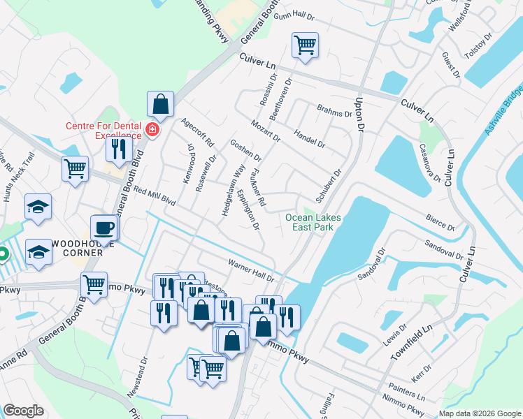 map of restaurants, bars, coffee shops, grocery stores, and more near 1144 Eppington Drive in Virginia Beach