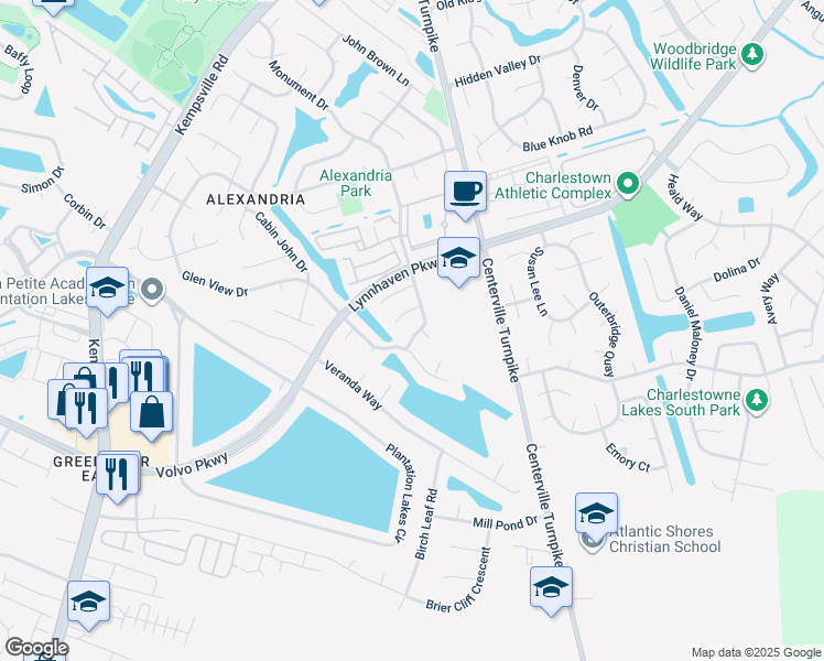 map of restaurants, bars, coffee shops, grocery stores, and more near 2132 Monument Drive in Virginia Beach