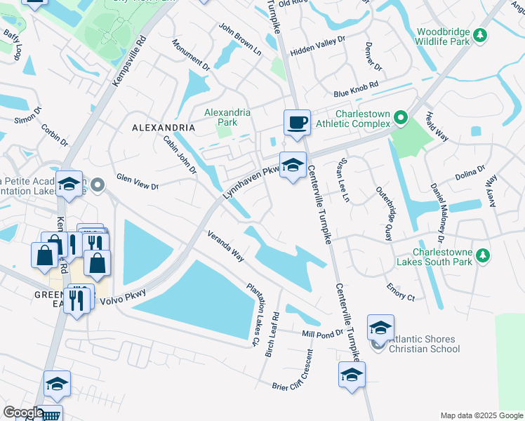 map of restaurants, bars, coffee shops, grocery stores, and more near 2132 Monument Drive in Virginia Beach