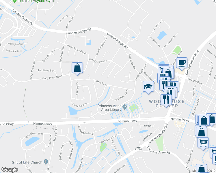 map of restaurants, bars, coffee shops, grocery stores, and more near 2337 Kilburton Priory Court in Virginia Beach