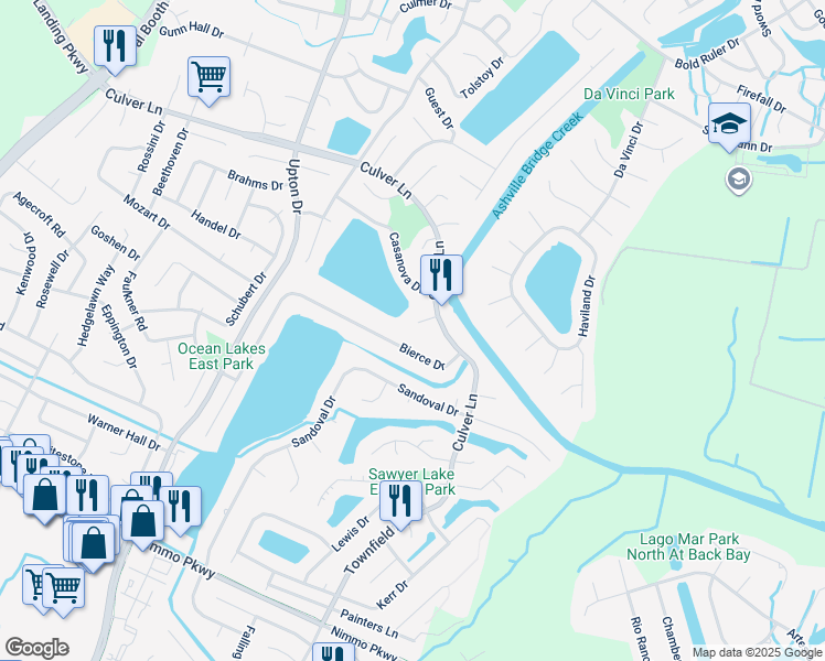 map of restaurants, bars, coffee shops, grocery stores, and more near 921 Raton Court in Virginia Beach