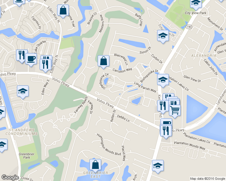 map of restaurants, bars, coffee shops, grocery stores, and more near 1512 Aldershot Lane in Chesapeake