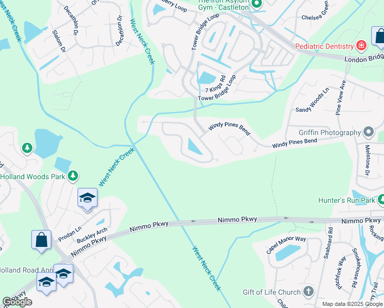 map of restaurants, bars, coffee shops, grocery stores, and more near 2576 Springhaven Drive in Virginia Beach